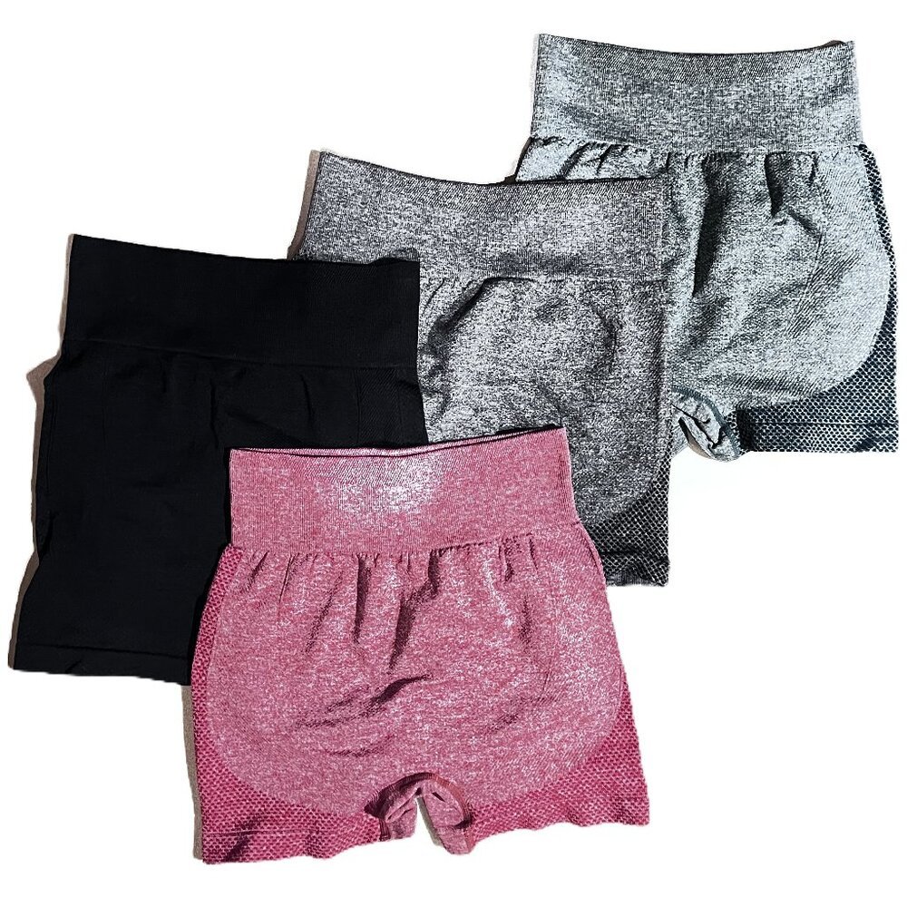 High-Rise Performance Shorts in Black, Silver, and Pink